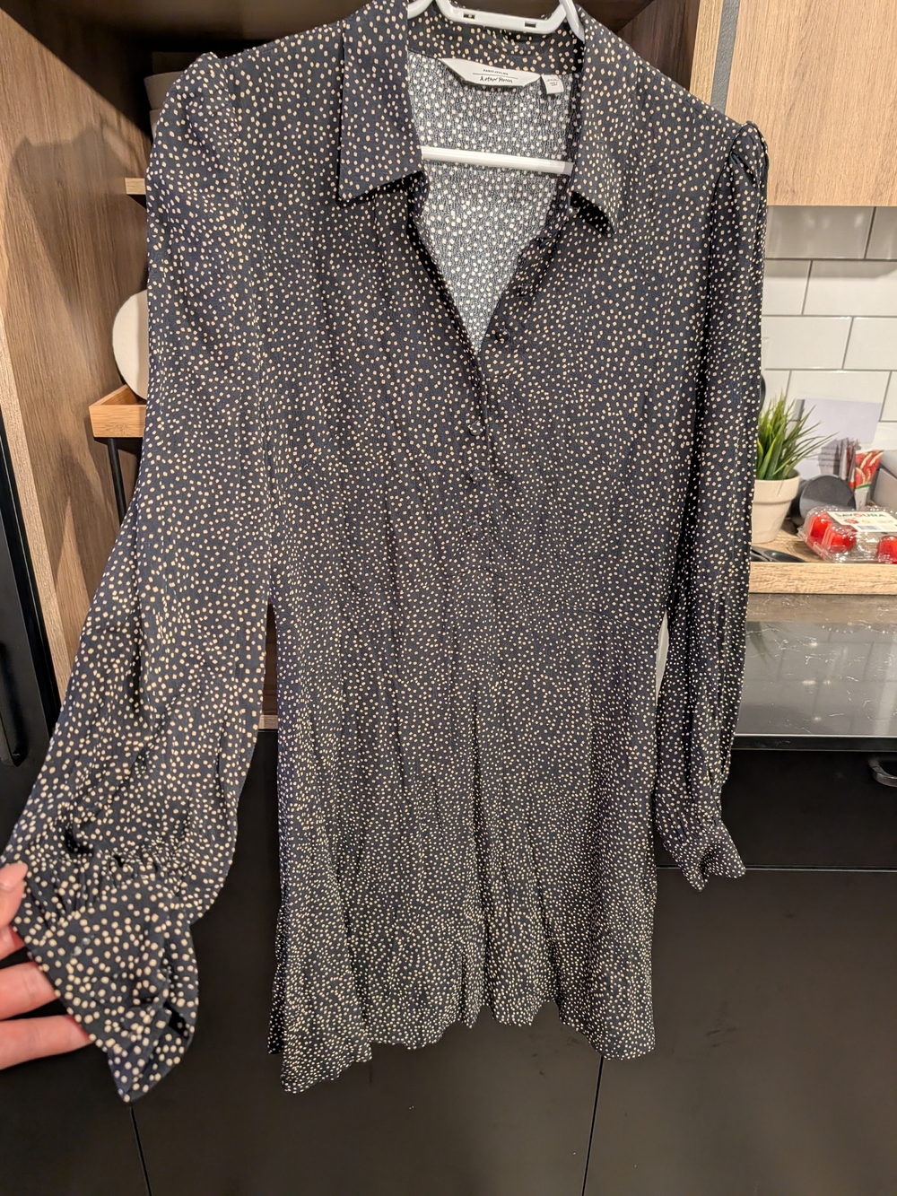Anthropologie Black Dot-Print Long-Sleeve Blouse